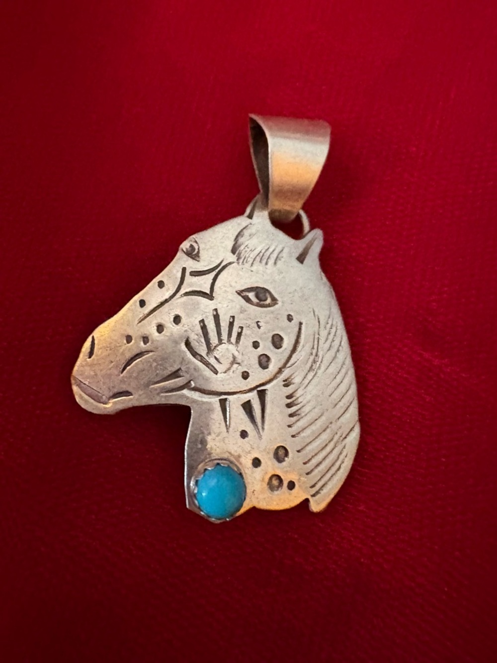 Vintage Sterling 925 Horse Pendant  Sleeping Beauty Turquoise